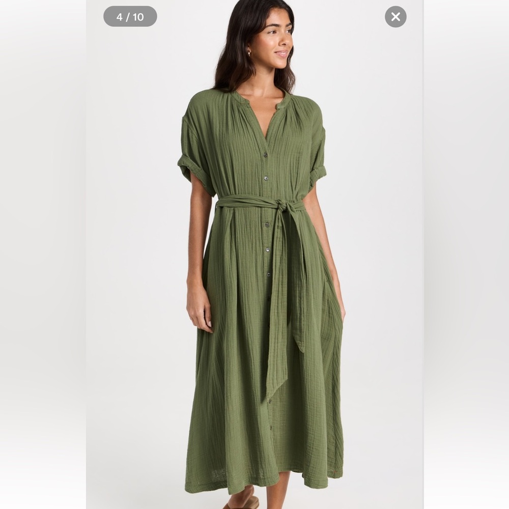 XIRENA Cate Elegant Green Midi Dress Made in USA Without Belt - Picture 5 of 16